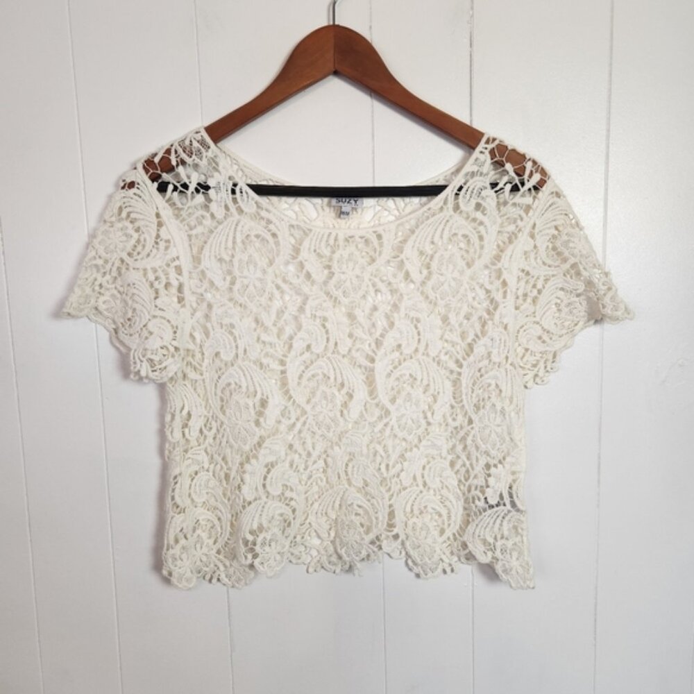 Vintage Beige Crochet Top Crop Cropped Boho Bohemian Festival Y2K 90s Medium